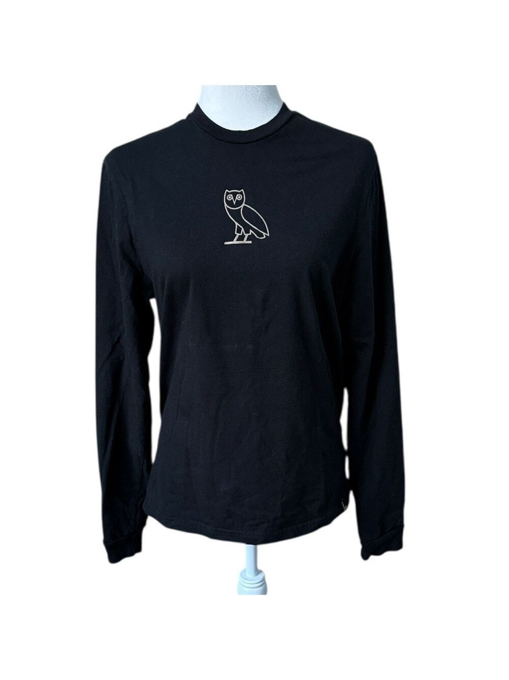 OVO Black Long Sleeve Tee with Gold Owl Logo Crewneck Size Size Medium New